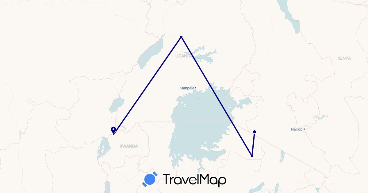 TravelMap itinerary: driving in Kenya, Rwanda, Tanzania, Uganda (Africa)